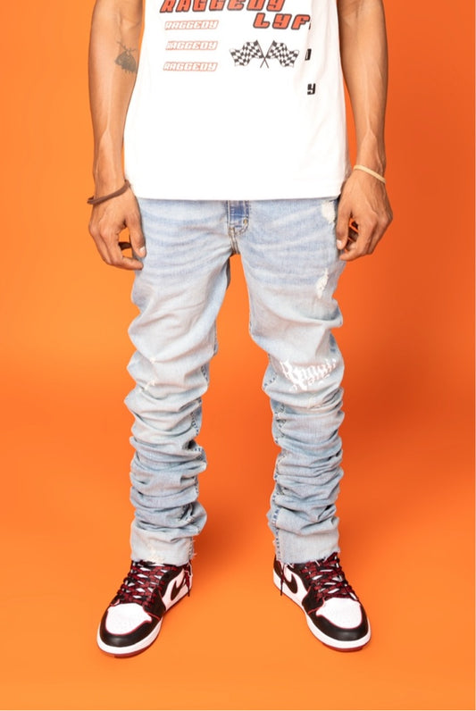Logo Printed Stacked Denim